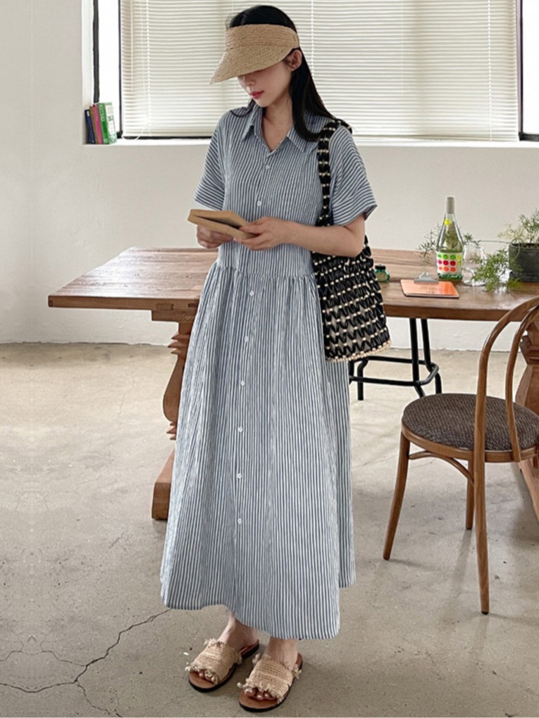 Korean Style A Line Shirt Dress - Ретро-платье в корейском стиле: свободное, стройнящее,