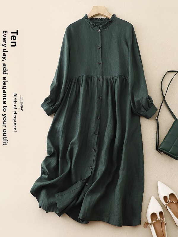 Casual Loose Linen Shirt Dress - Повседневное свободное платье из хлопка и