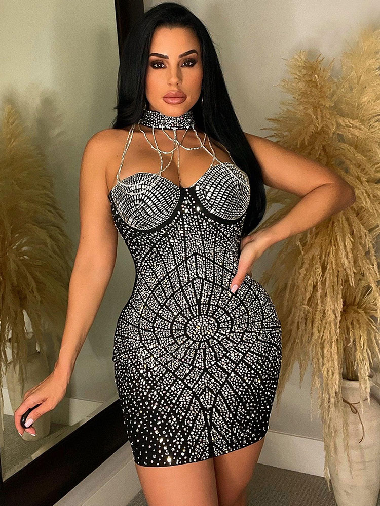 Sparkly Rhinestone Club Party Dress - Doyerl блестящие стразы и бриллианты платье