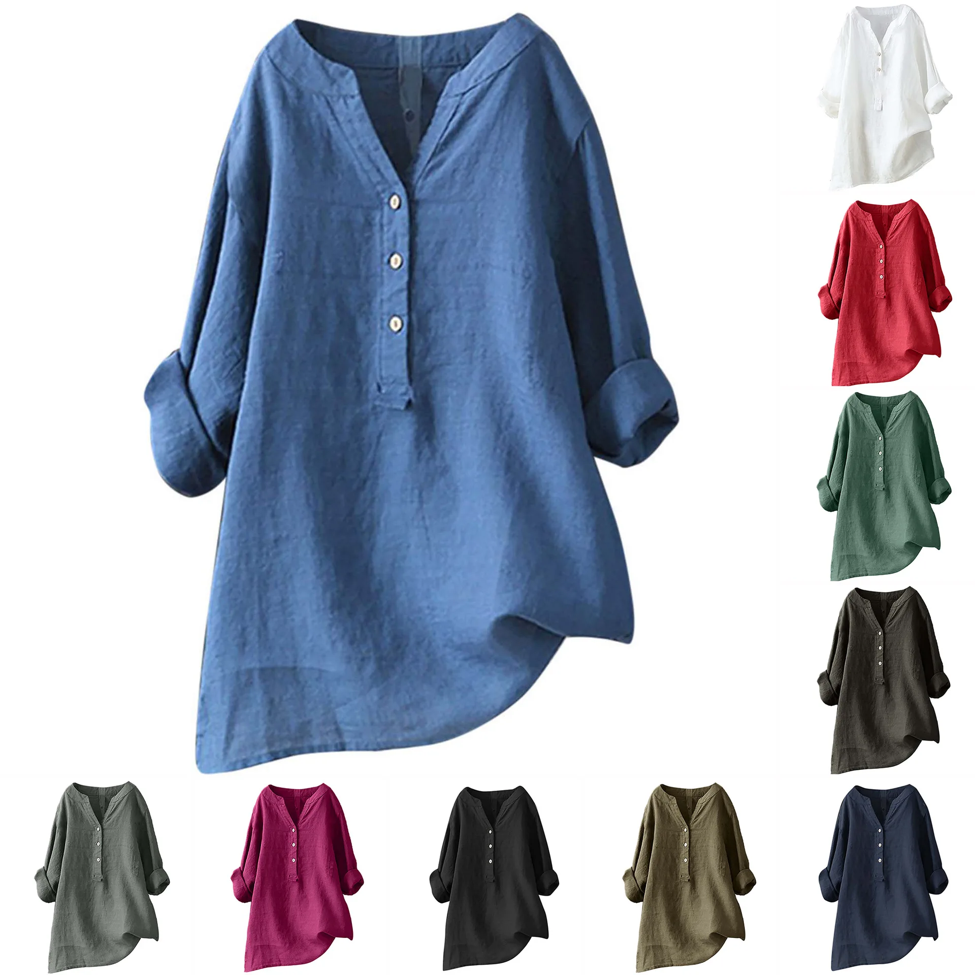 Casual Loose Linen Shirt Dress - Унисекс, женская и мужская блузка из