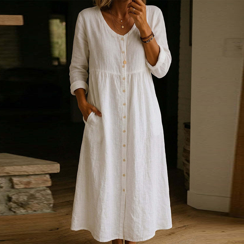Casual Loose Linen Shirt Dress - Новое весенне-летнее повседневное платье миди для