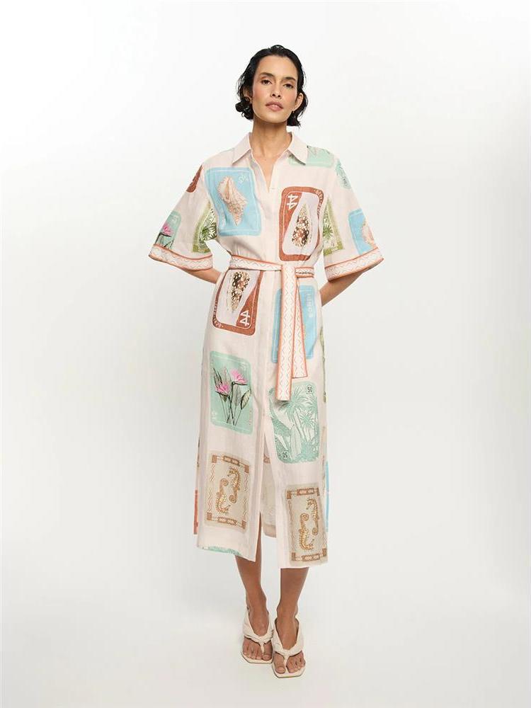 Casual Loose Linen Shirt Dress - Льняное короткое платье Cleanfit для женщин,