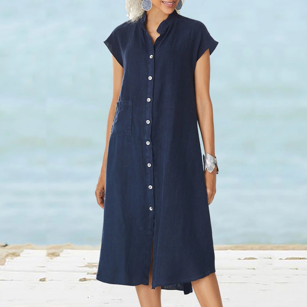 Женское повседневное черное пл – обзор и цена Casual Loose Linen Shirt Dress