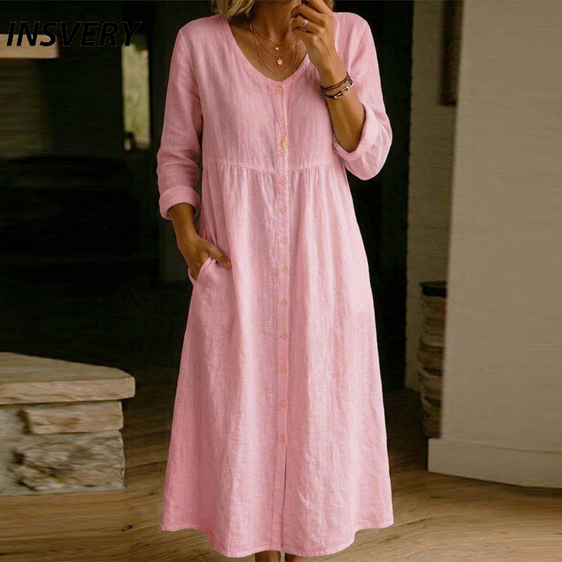 Новое весенне-летнее повседнев – обзор и цена Casual Loose Linen Shirt Dress
