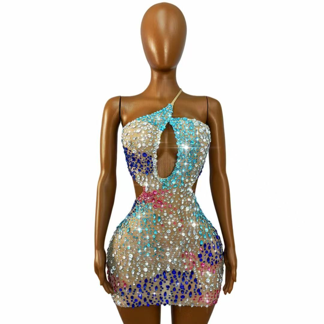 Блестящее разноцветное платье  – обзор и цена Sparkly Rhinestone Club Party Dress