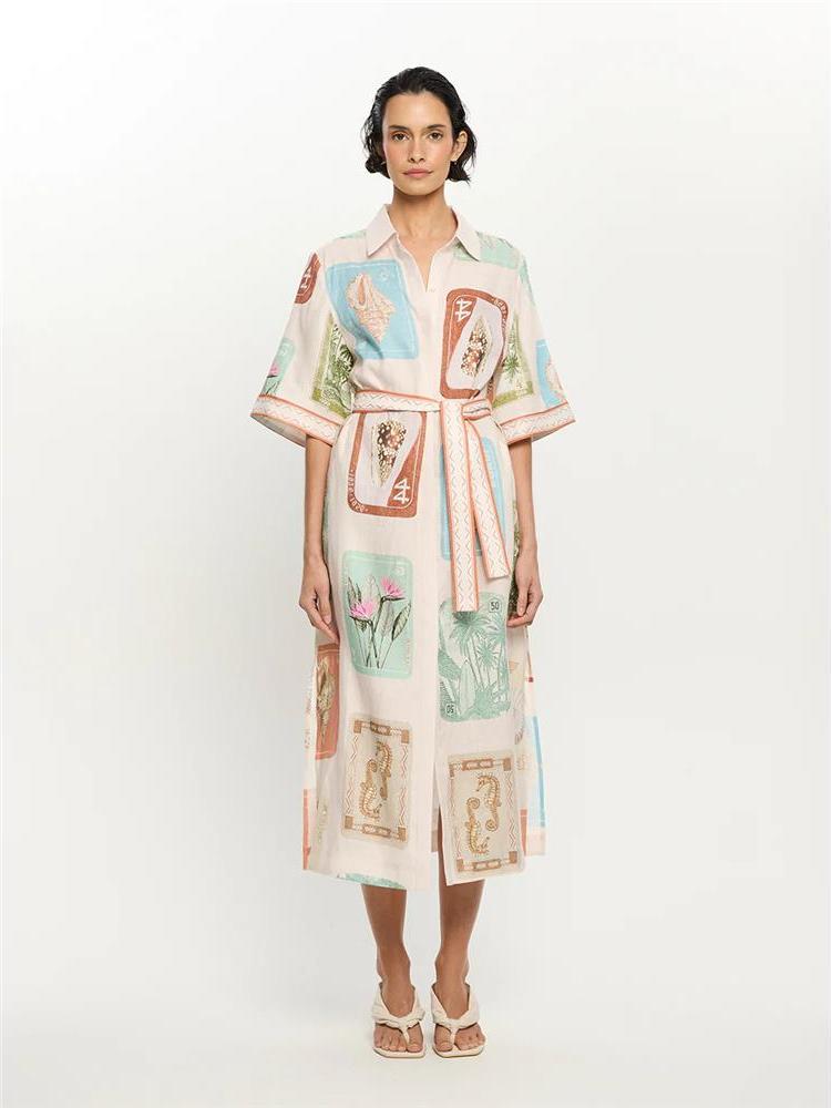 Льняное короткое платье Cleanf – обзор и цена Casual Loose Linen Shirt Dress