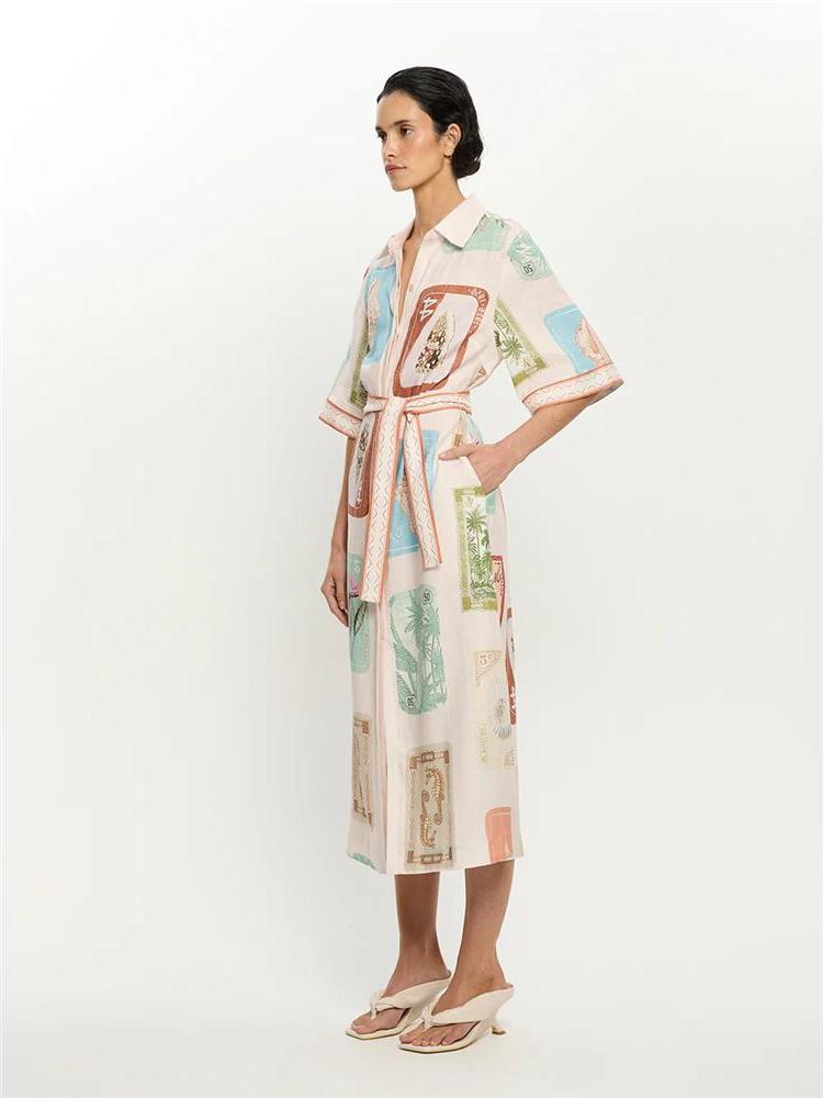 Льняное короткое платье Cleanf – обзор и цена Casual Loose Linen Shirt Dress